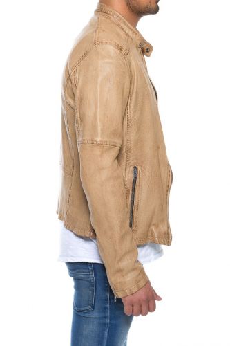 blouson cuir col mao 