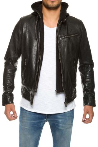 blouson cuir capuche amovible