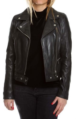 Perfecto femme cuir agneau Rose Garden Panema noir