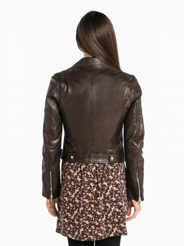 BLOUSON PERFECTO LAURIE LAMB MOTIF MARRON