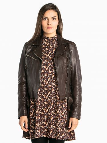 BLOUSON PERFECTO LAURIE LAMB MOTIF MARRON