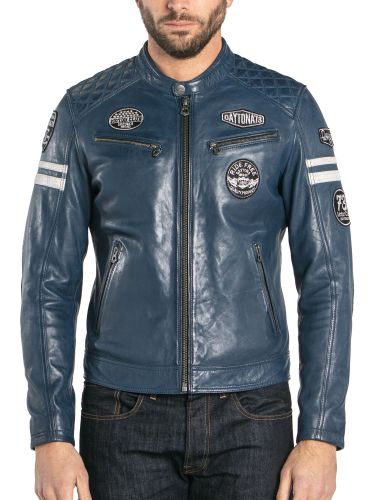 BLOUSON EN CUIR WALKER BLEU DAYTONA POUR HOMME disponible chez REVACUIR