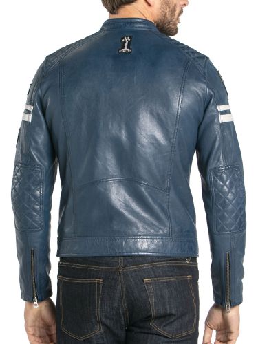 BLOUSON EN CUIR WALKER BLEU DAYTONA POUR HOMME