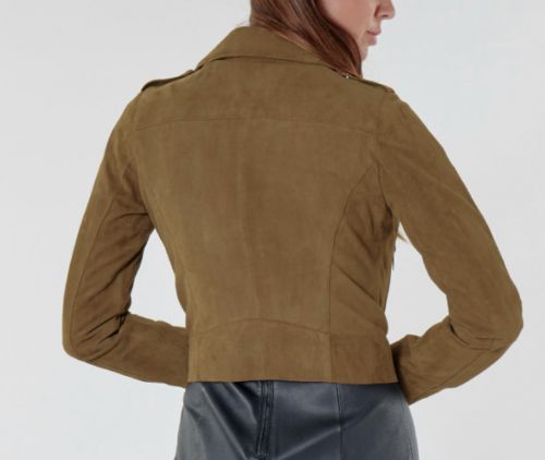 BLOUSON PERFECTO ZULINA MARON EN CUIR DE CHEVRE POUR FEMME OAKWOOD