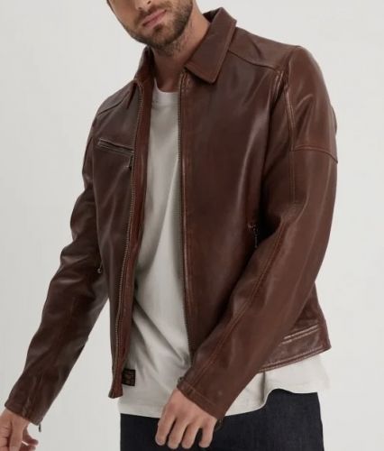 BLOUSON EN CUIR AVECCOL POUR HOMME