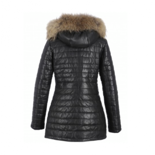 VESTE DOUDOUNE OAKWOOD EN CUIR VERITABLE POPPY  NOIR COL NATUREL