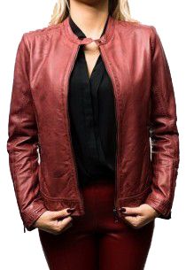 Blouson Cuir Rose Garden Liang Red