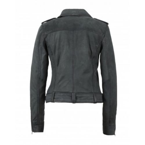 BLOUSON PERFECTO FEMME PLEASE EN CUIR NUBUCK PETROLE 