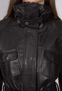 Manteau 3/4 en cuir LPB femme noir San Ambroggio.