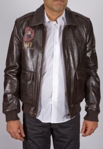 Blouson en cuir imprimé Redskins homme marron Falcon.