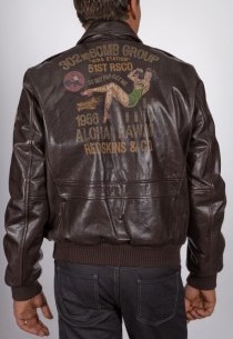 Blouson en cuir imprimé Redskins homme marron Falcon.