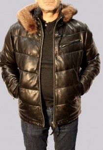 Doudoune en cuir et fourrure AVIREX homme noir Everest