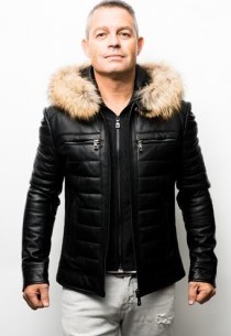 Blouson cuir Fourrure Raccoon Giovanni Jean Cap Noir
