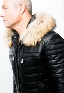 Blouson cuir Fourrure Raccoon Giovanni Jean Cap Noir