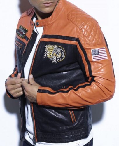 BLOUSON  CUIR VITA DAYTONA ORANGE PERKINS