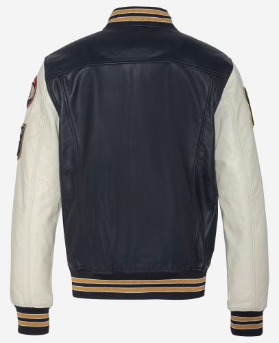 Promo BOMBER EN CUIR HOMME SCHOTT  LCTEDDY BLANC ET BLEU  pas cher