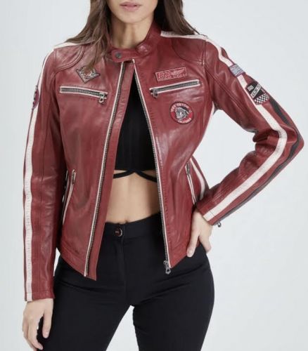 OLA VON BLOUSON CUIR FEMME ROUGE ROSE GARDEN