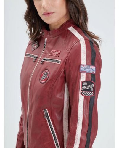 OLA VON BLOUSON CUIR FEMME ROUGE ROSE GARDEN